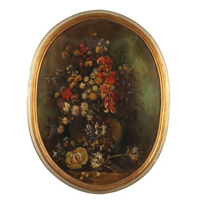 Painting Still Life with Flowers and Pumpkin