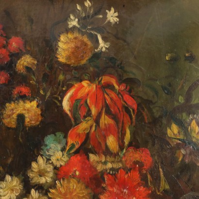 Painting Still Life with Flowers and Pumpkin