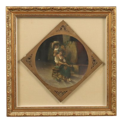 Antique Painting Gallant Scene Oil on Metal XIX Century