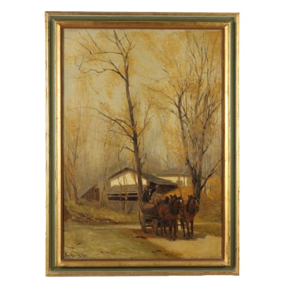 Modern Painting Signed A. Berkes Landscape Oil on Canvas 1905