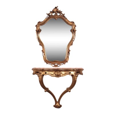 Console et Miroir Anciens Style Baroque Bois Italie XXe Siècle