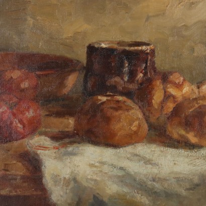 Peinture de Domenico De Bernardi,Composition avec du pain et des tomates,Domenico De Bernardi,Domenico De Bernardi,Domenico De Bernardi