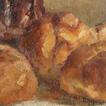 Painting by Domenico De Bernardi, Composition with bread and tomatoes, Domenico De Bernardi, Domenico De Bernardi, Domenico De Bernardi