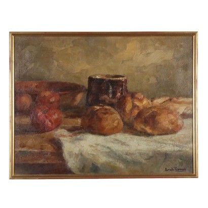 Gemälde von Domenico De Bernardi,Komposition mit Brot und Tomaten,Domenico De Bernardi,Domenico De Bernardi,Domenico De Bernardi