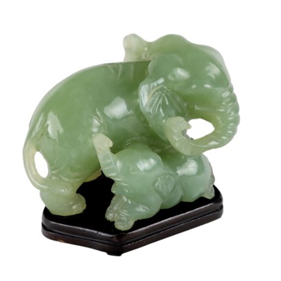 Antique Sculpture Elephant Jade Stone Wood China XX Century