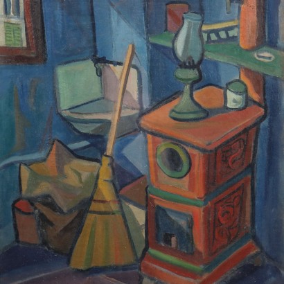 Painting by Alvaro Monnini, Interior with stove, Alvaro Monnini, Alvaro Monnini, Alvaro Monnini, Alvaro Monnini