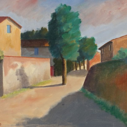 Pintura de Nino Tirinnanzi,Paisaje con casas de campo,Nino Giovanni Tirinnanzi,Nino Giovanni Tirinnanzi,Pintura de Nino Tirinnanzi,Nino Giovanni Tirinnanzi