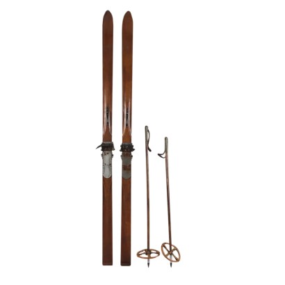 Wooden Skis with Poles