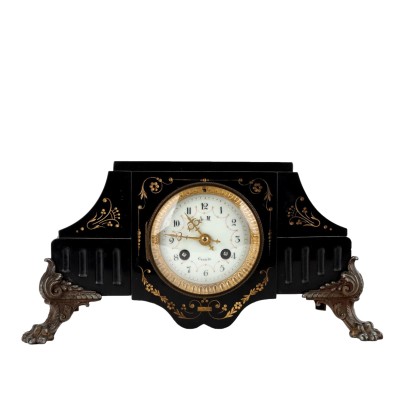 Horloge d'Appui Ancien Marbre Noir L. M. Casale Italie XIXe Siècle