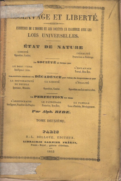 Esclavage et liberté. Tome deuxiéme troisiéme par, Alphonse Ride