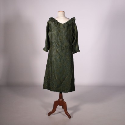 vintage, ropa vintage, vintage Milán, vintage en línea, ropa vintage Milán, moda vintage, vestido vintage, vintage años 50, vintage años 60, jacquard, vestido de día, Vestido Vintage Jacquard Verde Dorado