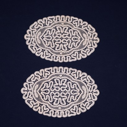 Pair of Bobin Made Doilies Cotton Italy 20th Century