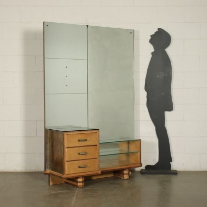 Dressing Table Walnut Burl Veneer Mirror Glass Italy 1920s 1930s