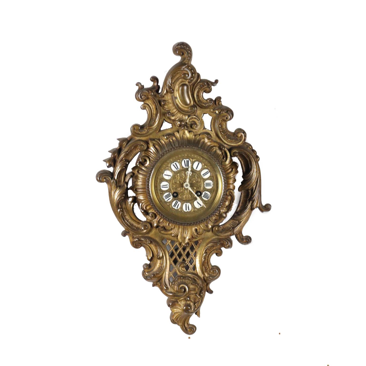 1950s Italian Rococo/Baroque Solid Brass Mantle Clock