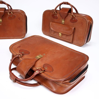 Vintage Ferrari Suitcase Set Leather Italy 1980s