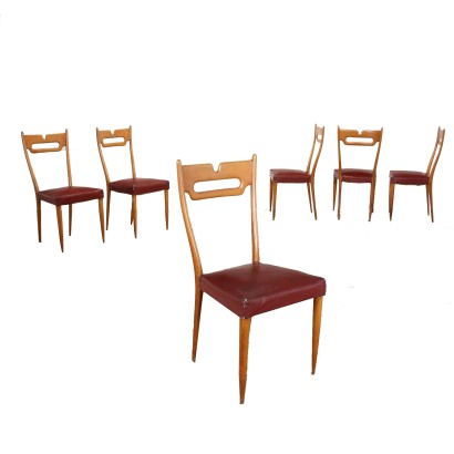 Groupe de 6 Chaises Hêtre Italie Années 1950