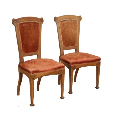 Paire de Fauteuils Art Nouveau Noyer Italie XIX-XX Siècle