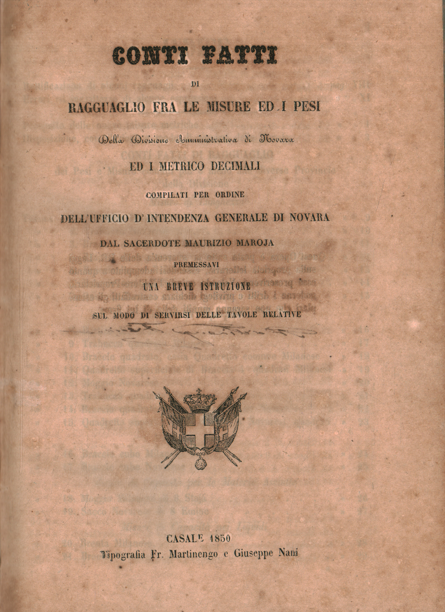 Conti fatti di ragguaglio fra le misur