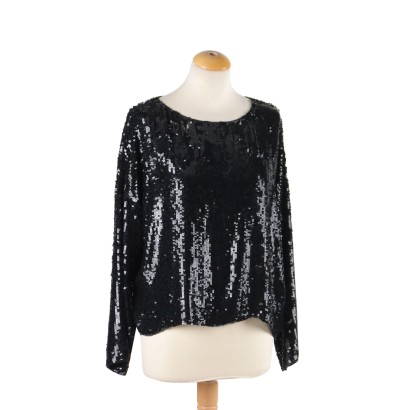 Maglia Vintage con Paillettes Nere