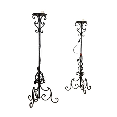 Pair of Antique Candlesticks Wrought Iron Italy XIX Century.