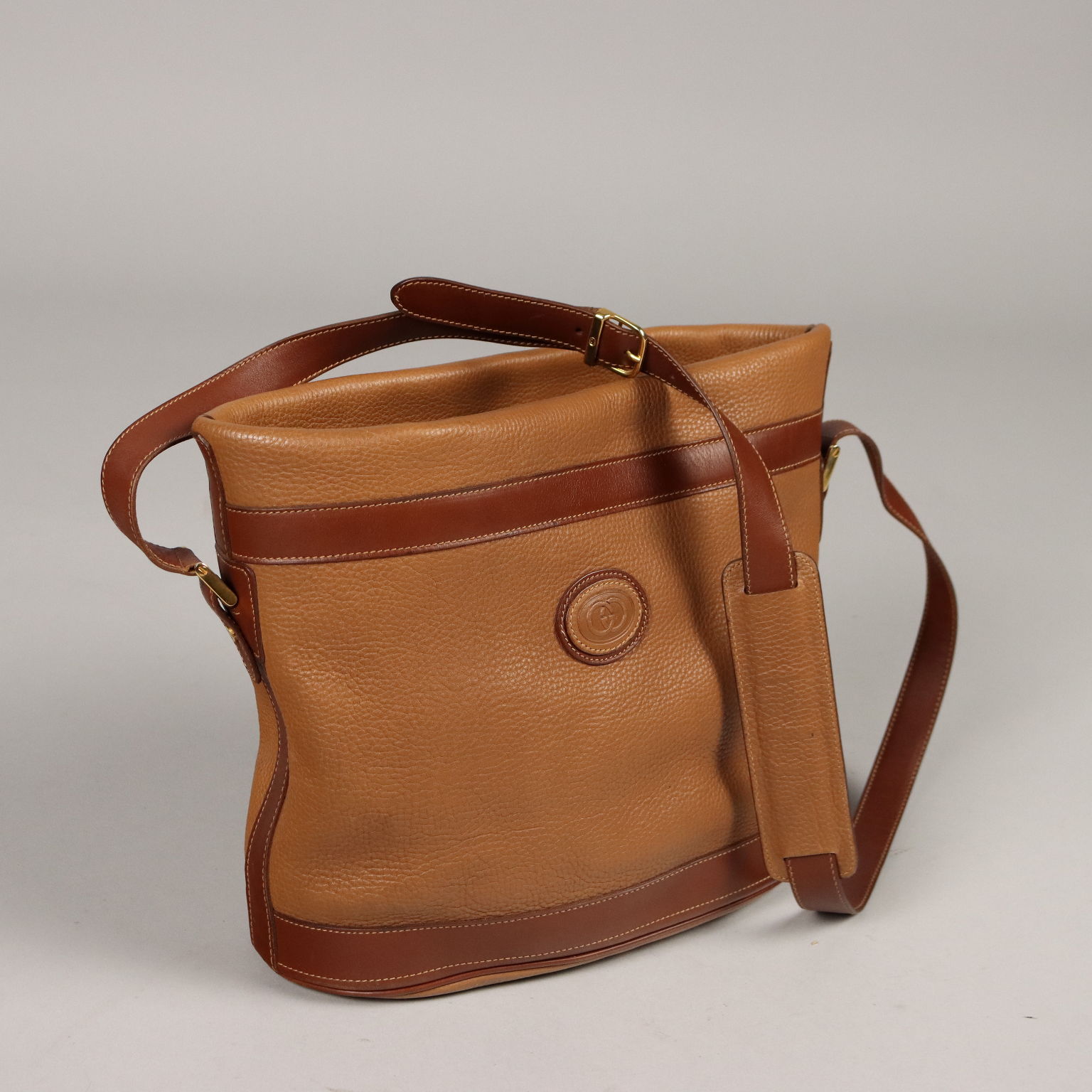 Rare & Original 1970s Gucci Bucket Canvas Logo & Leather Bag w